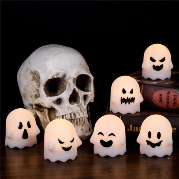 Halloween Ghost Lights Flameless Candles Battery Operated with Remote - Picture 2 of 7